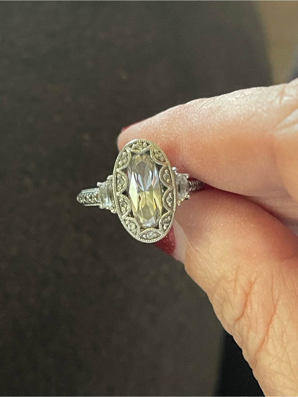 Tacori Vintage-Inspired Silver Marquise Crystal Ring - Clear - Picture 3 of 4